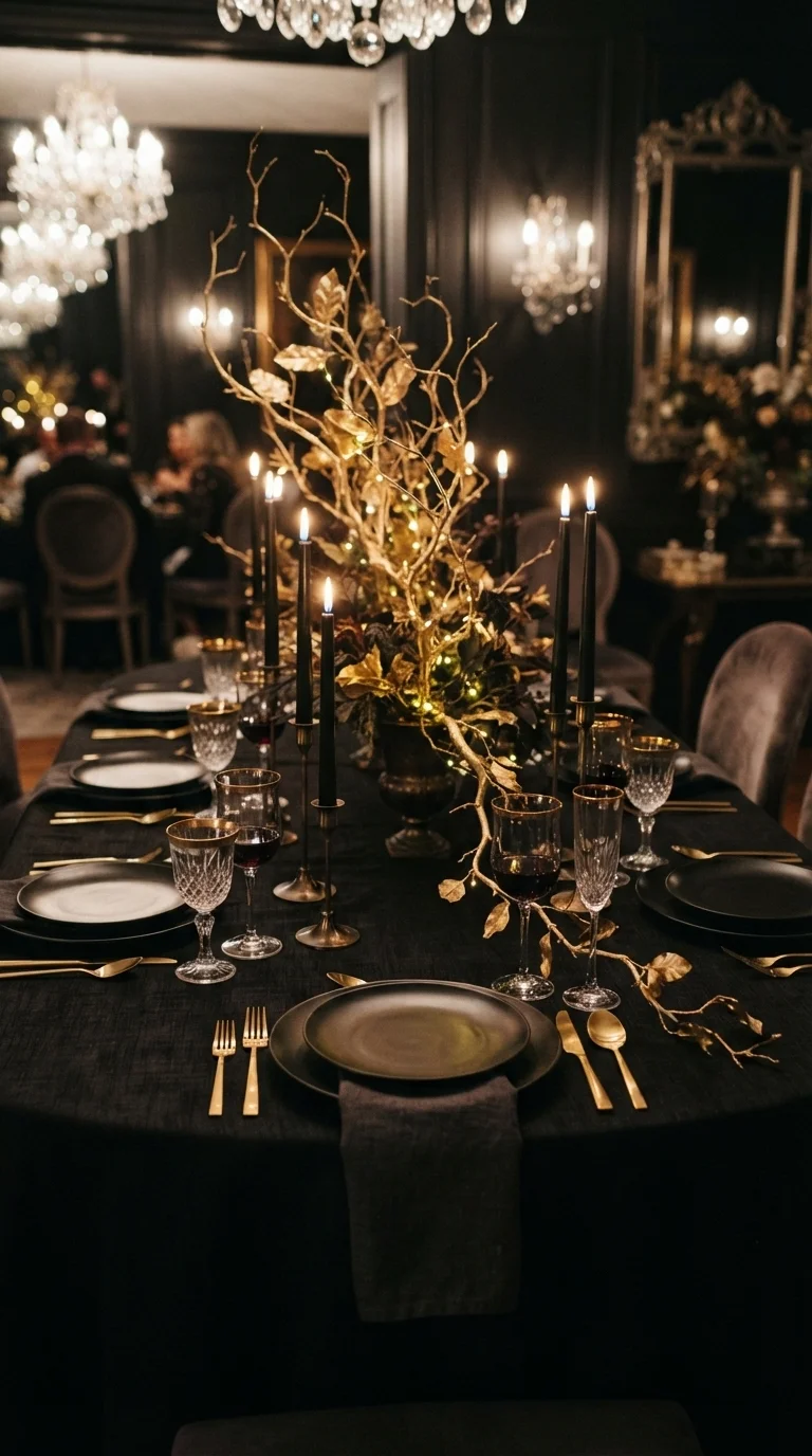 9. Elevated Black and Gold Tablescape