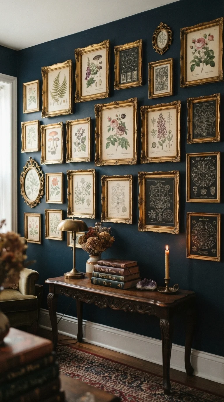 9. Framed Vintage Botanical and Occult Prints