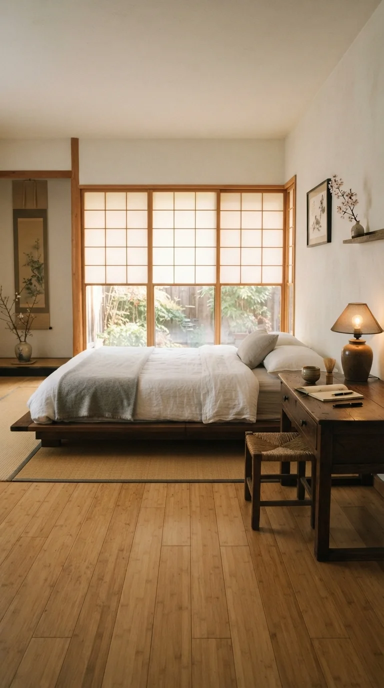 10 Vintage Bedroom Ideas 2026 Elegant Retro 9. Minimalist Retro with Japanese Influence