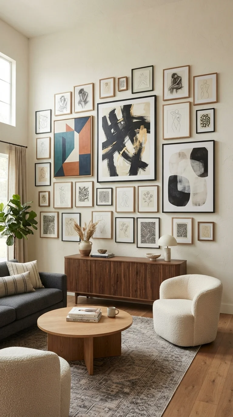 9 Modern Living Room Remodel Ideas 2026 9. The Gallery Wall Evolution