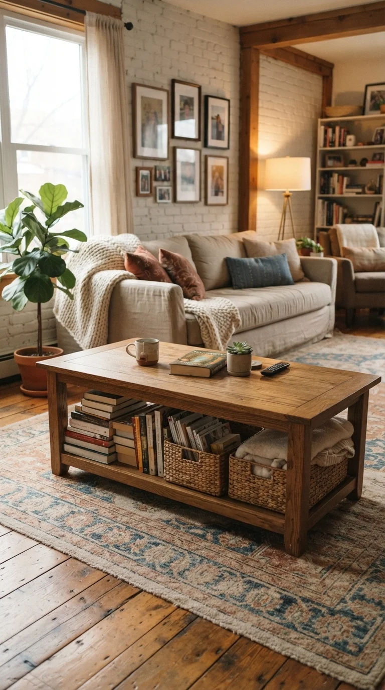 9. Wood Table with Integrated Storage