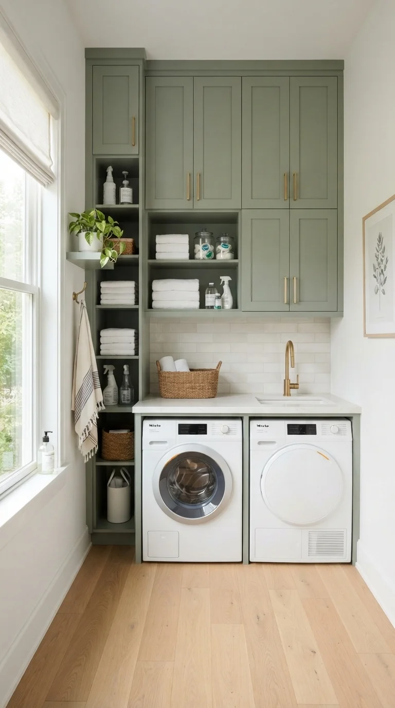 1. Earthy Sage Green Cabinetry