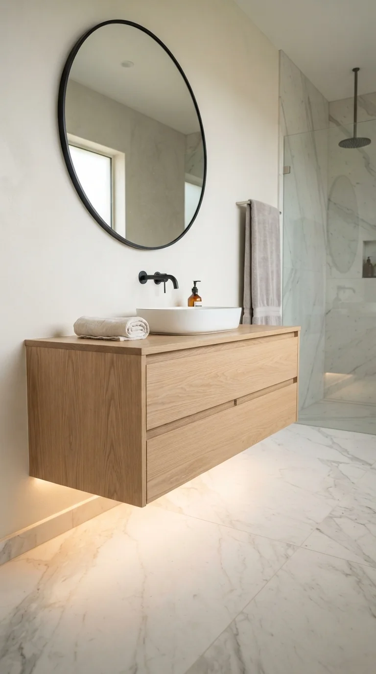 1. Floating Vanities with Integrated Lighting
