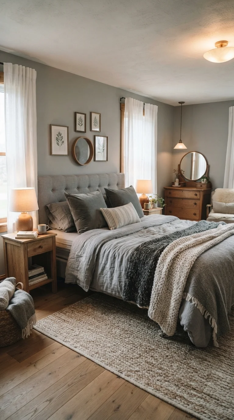 12 Grey Bedroom Ideas 2026 Aesthetic Cozy 1. Layered Monochromatic Textures for Depth