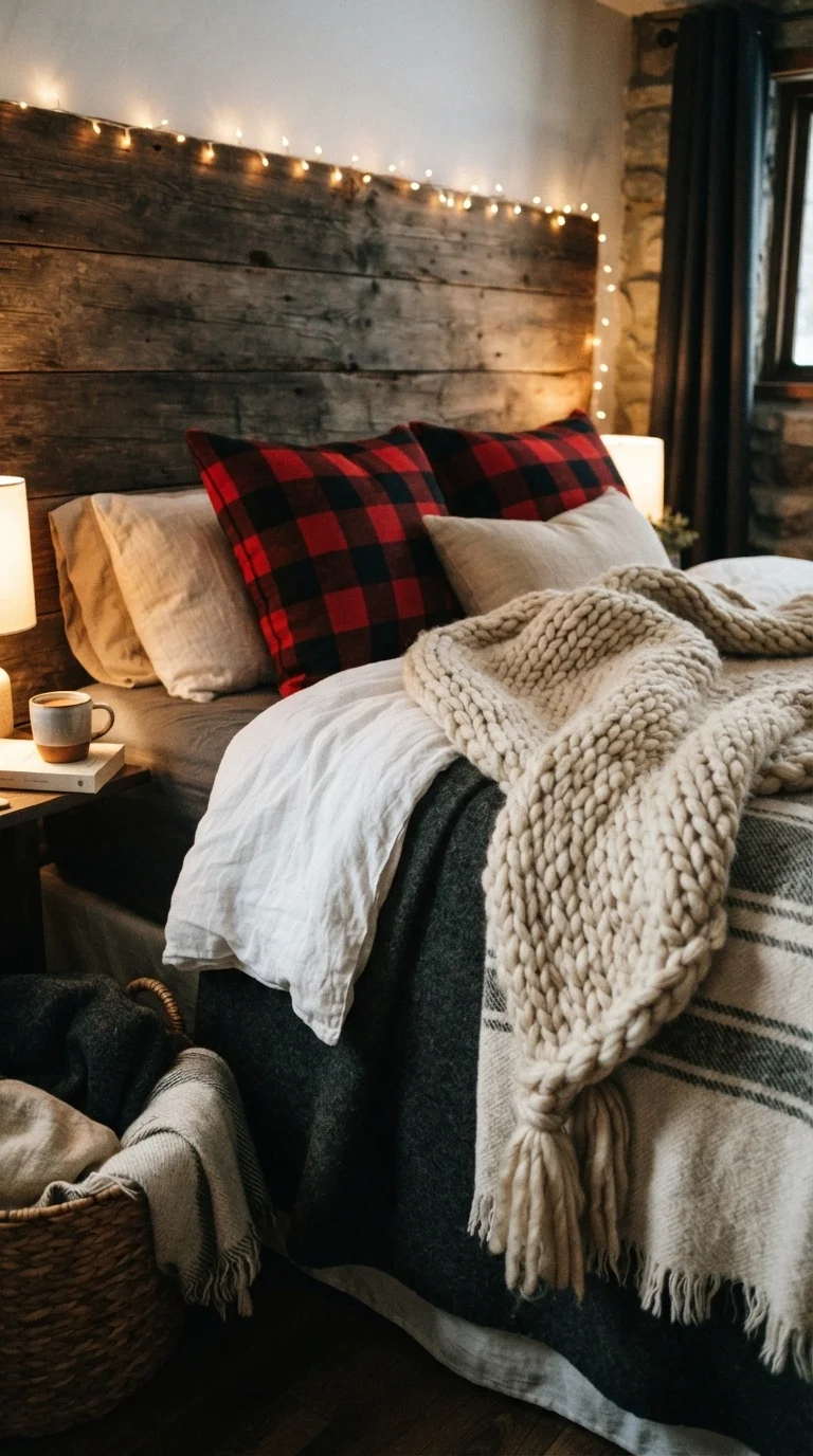 1. Layered Plaid and Wool Bedding