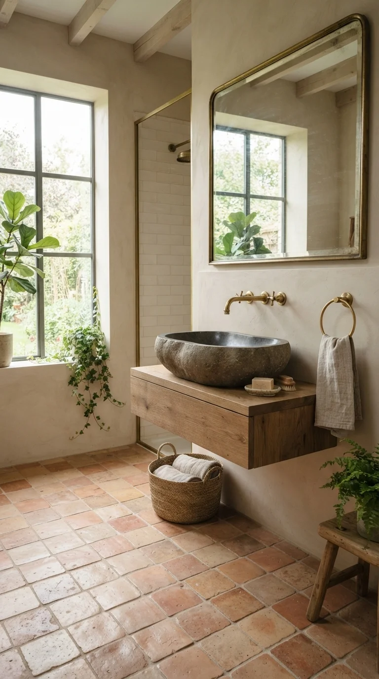 1. Terracotta Earth Tones and Raw Stone