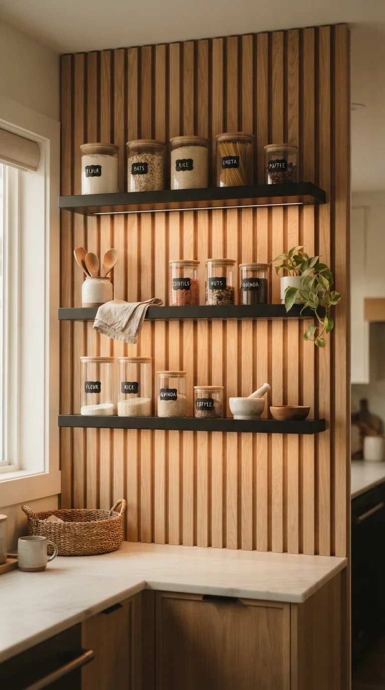 1. Vertical Oak Slatted Walls