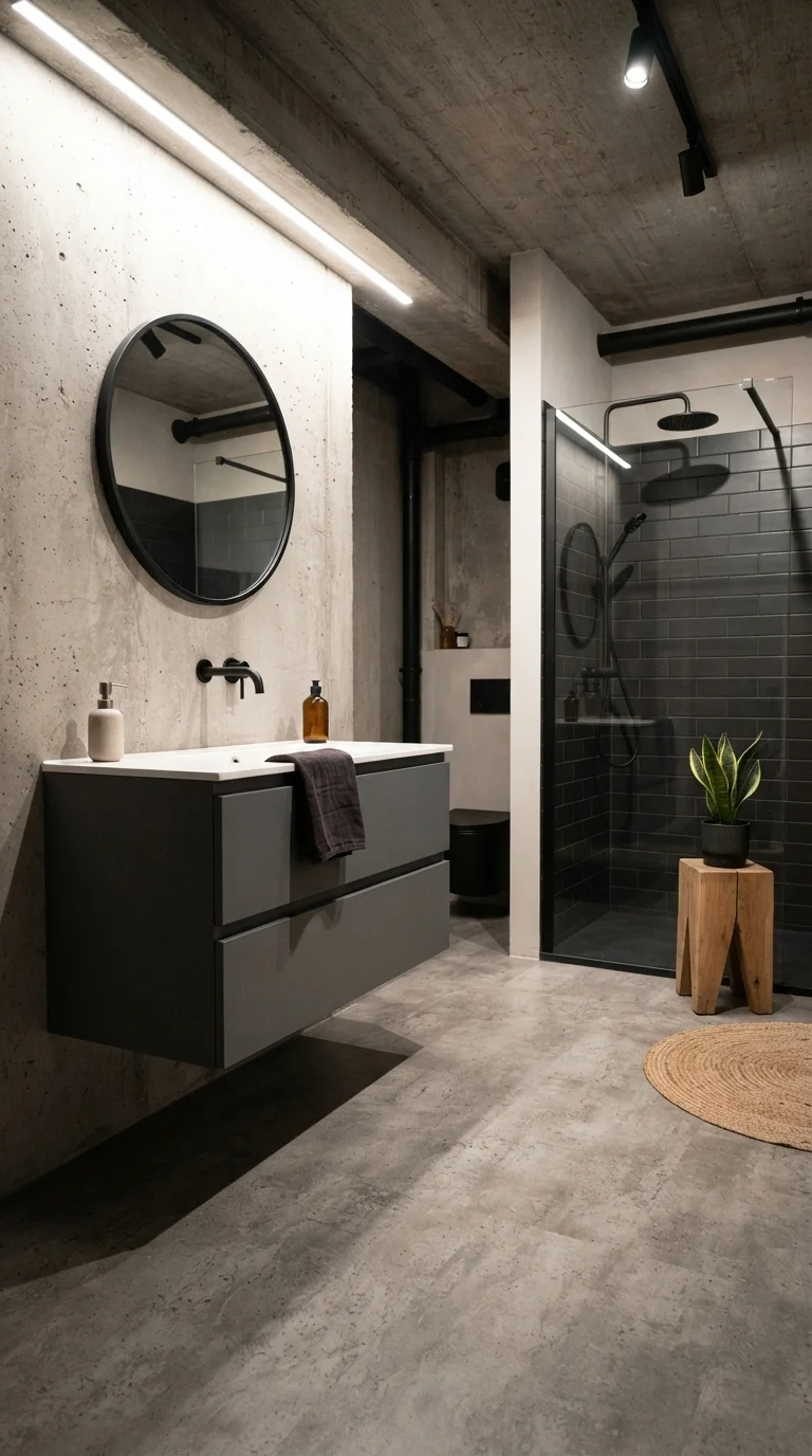 11 Budget-Friendly Bathroom Floor Tile Ideas 2026 11. Polished Concrete-Look Vinyl