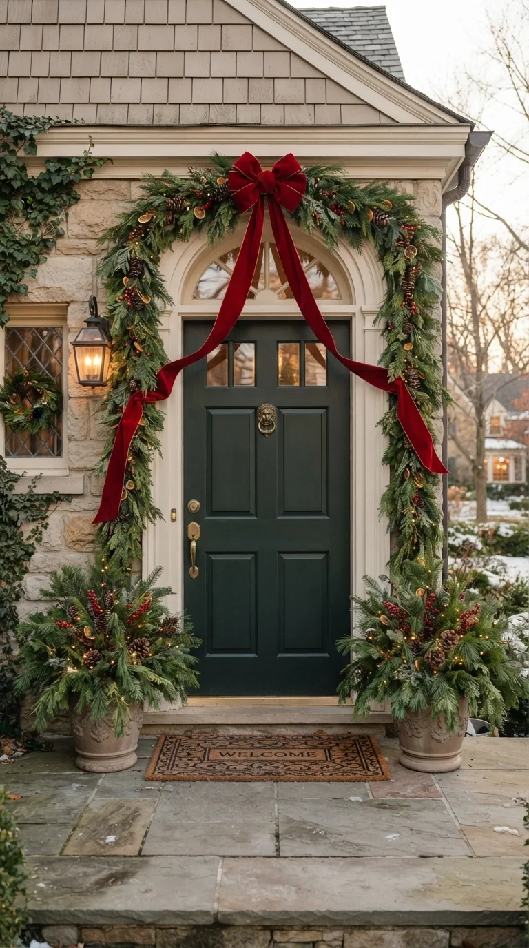 12. Festive Door Swags and Ribbons