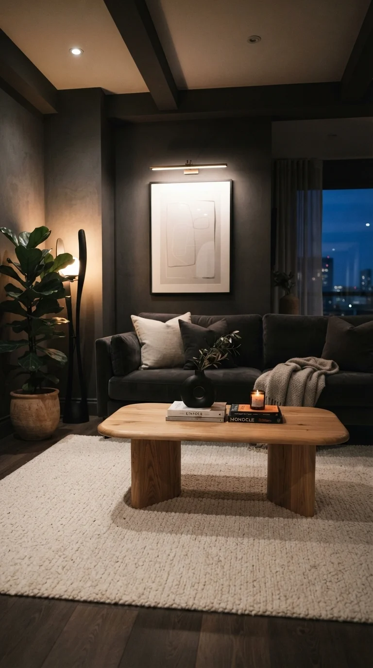 2. Deep Charcoal and Warm Oak Contrast