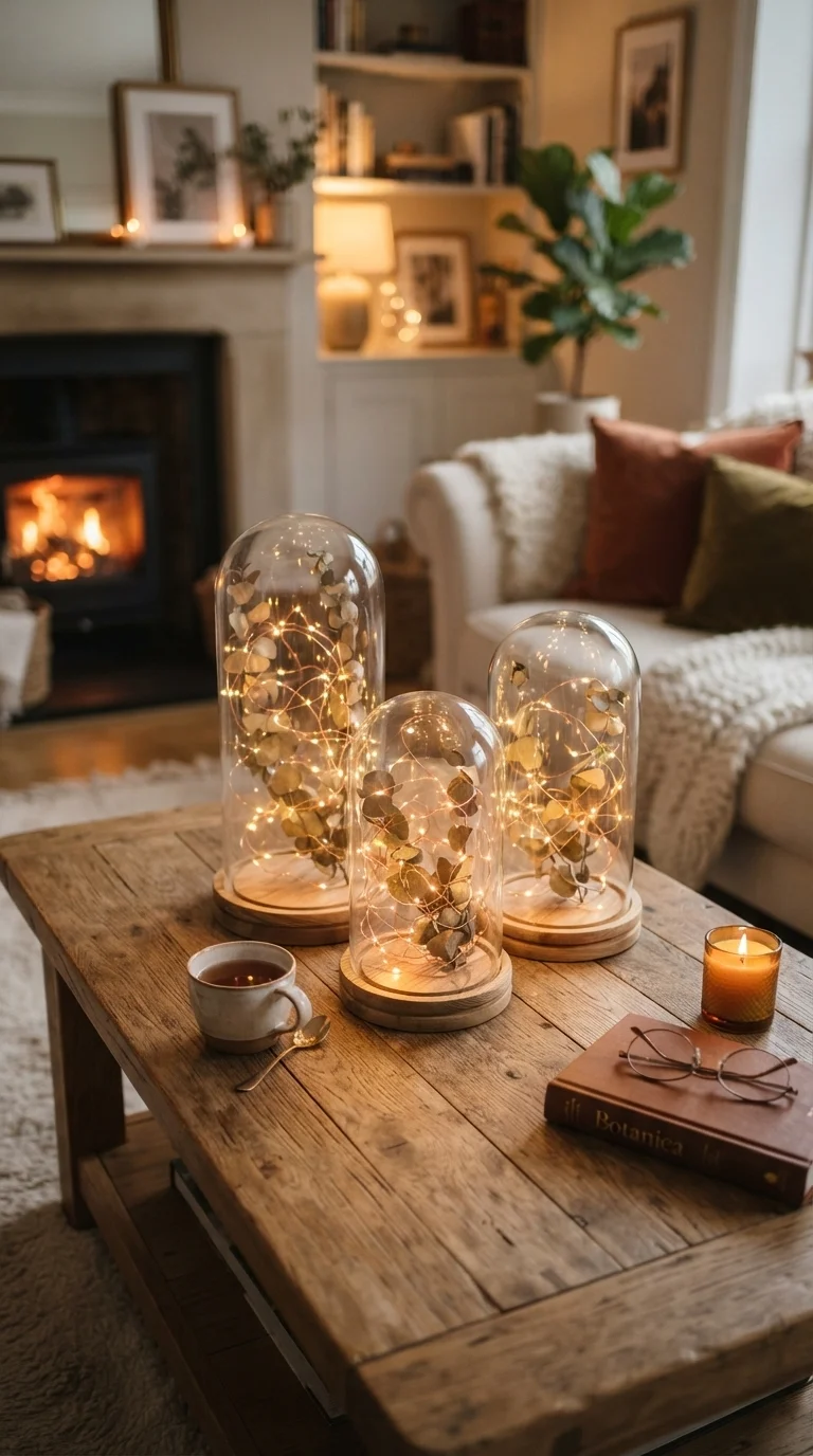 2. Floating Fairy Lights in Glass Cloches