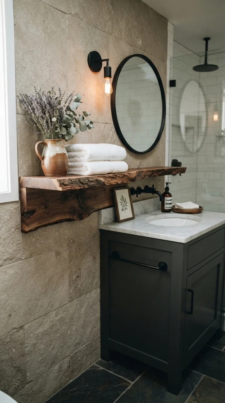 2. Raw Edge Live-Wood Floating Shelves
