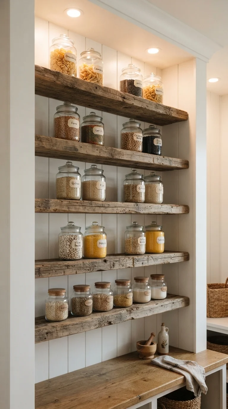 2. Reclaimed Barn Wood Open Shelving
