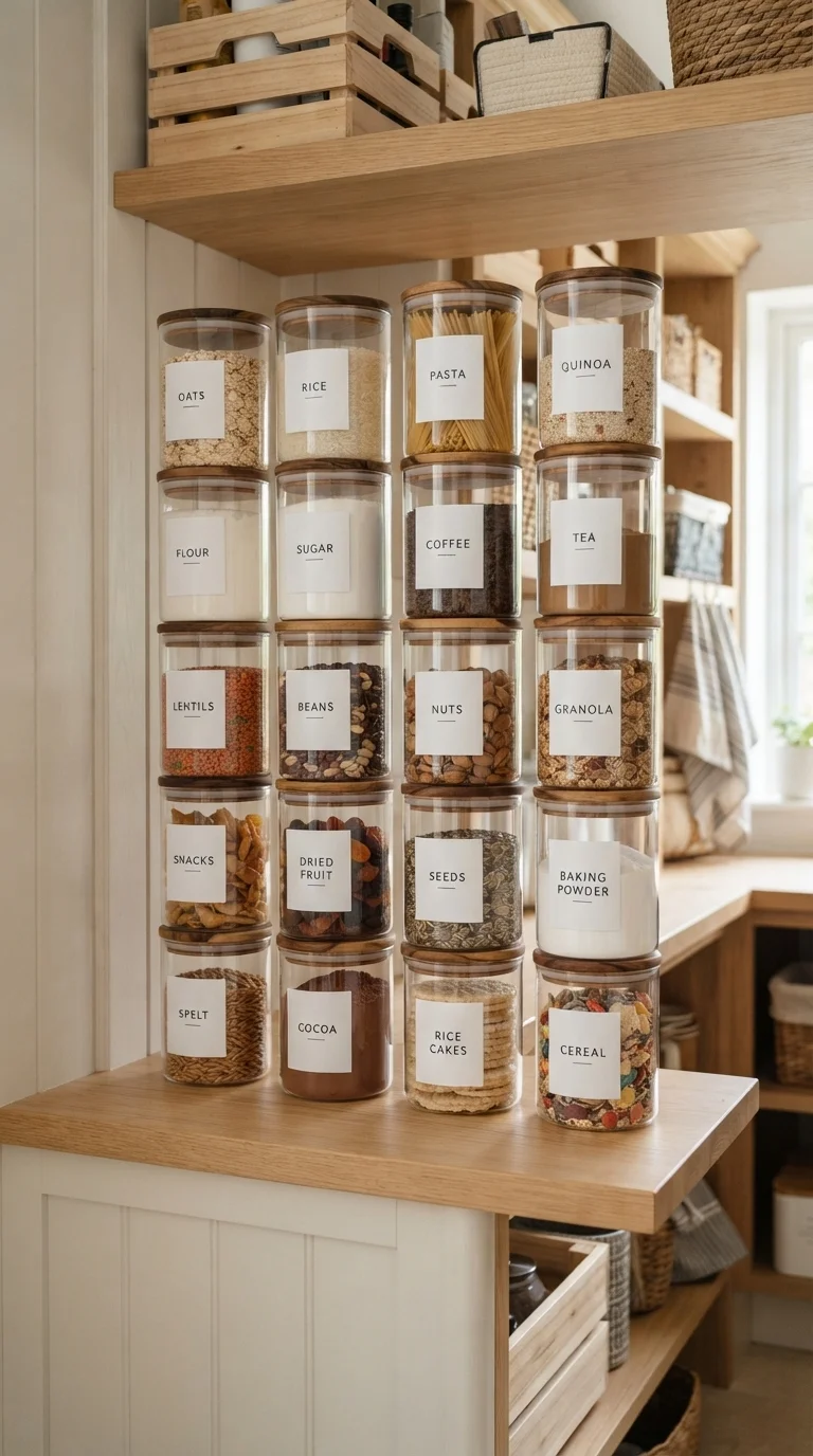 2. Uniform Glass Canister Sets for Visual Calm
