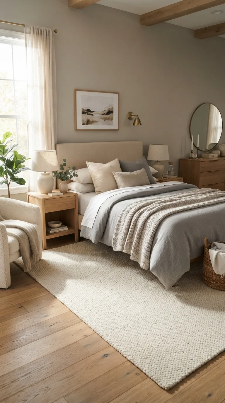 12 Grey Bedroom Ideas 2026 Aesthetic Cozy 2. Warm Greige Undertones for a Cozy Glow