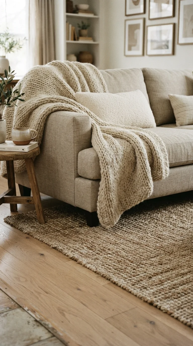 11 Farmhouse Living Room Ideas 2026: Cozy & Modern 3. Layered Natural Fiber Textiles