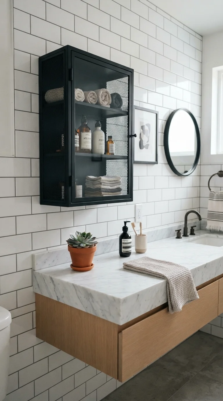 12 Kitchen Backsplash Ideas 2026 Modern White Cabinets 3. Matte Black Geometric Frames