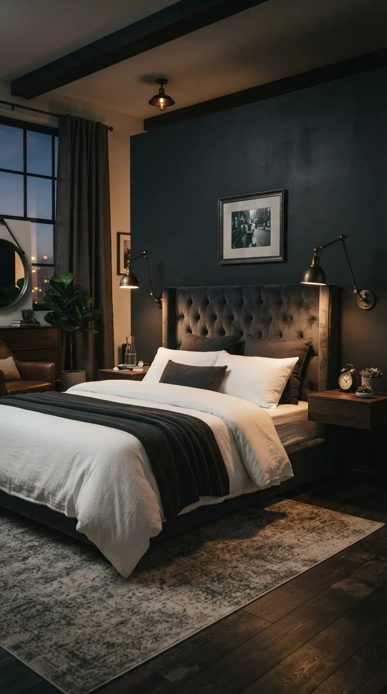 12 Grey Bedroom Ideas 2026 Aesthetic Cozy 3. Statement Charcoal Feature Walls