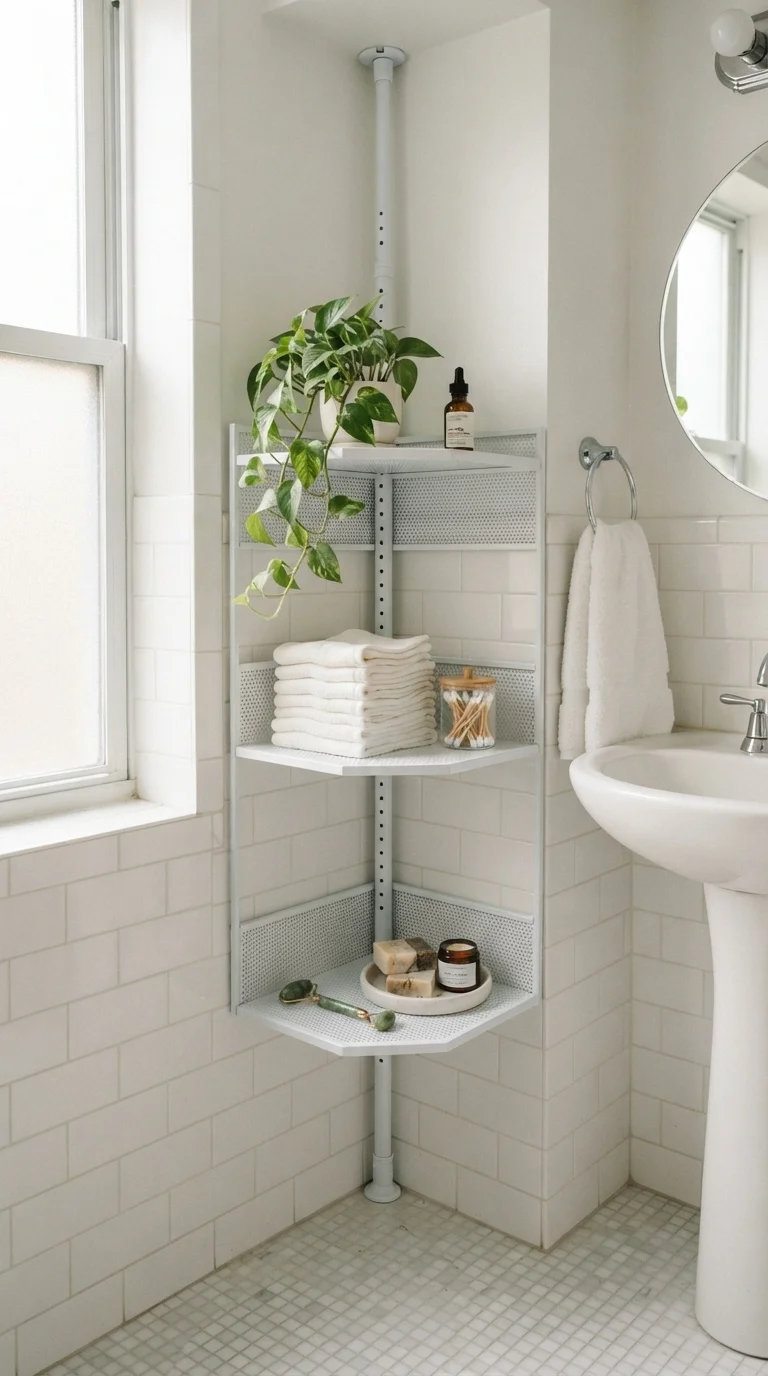 4. Corner Tension Shelving for Small Spaces