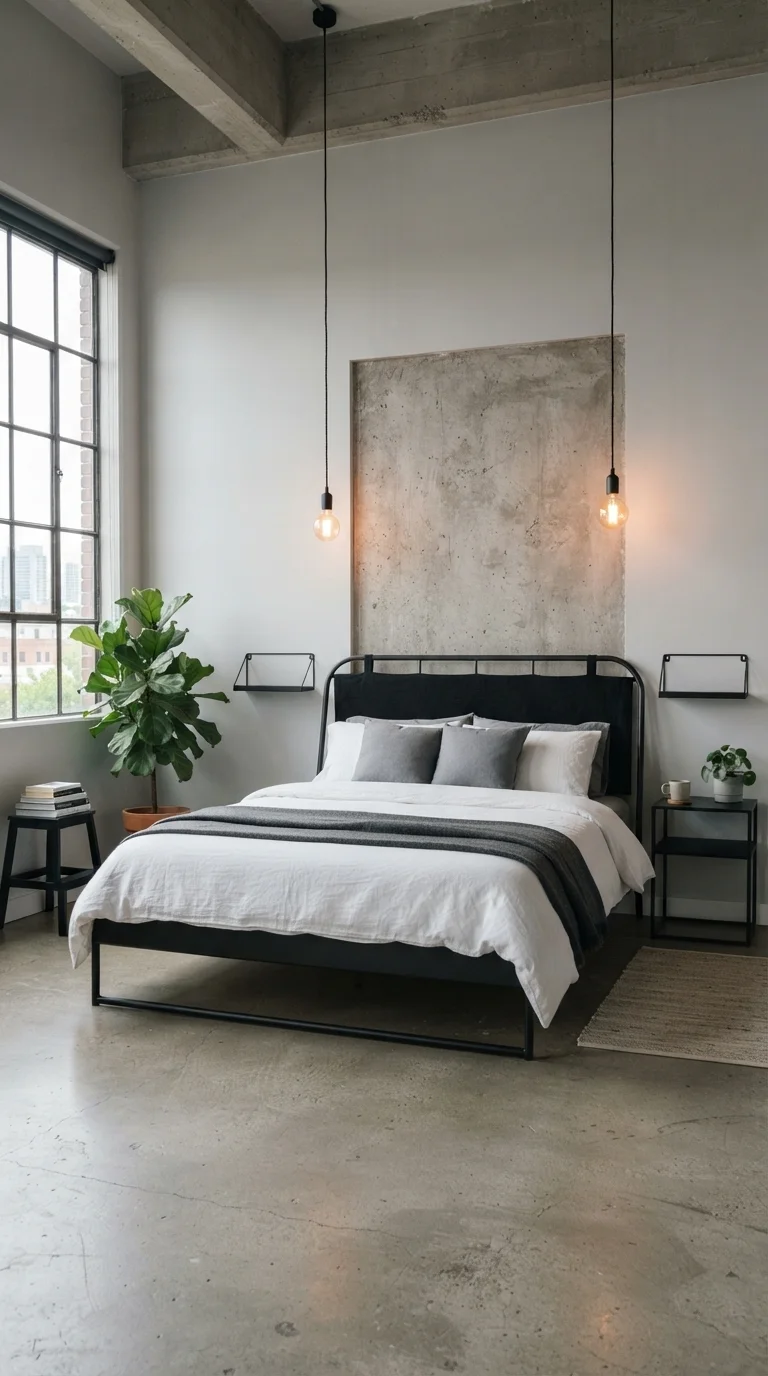 12 Grey Bedroom Ideas 2026 Aesthetic Cozy 4. Industrial Edge with Metal Accents