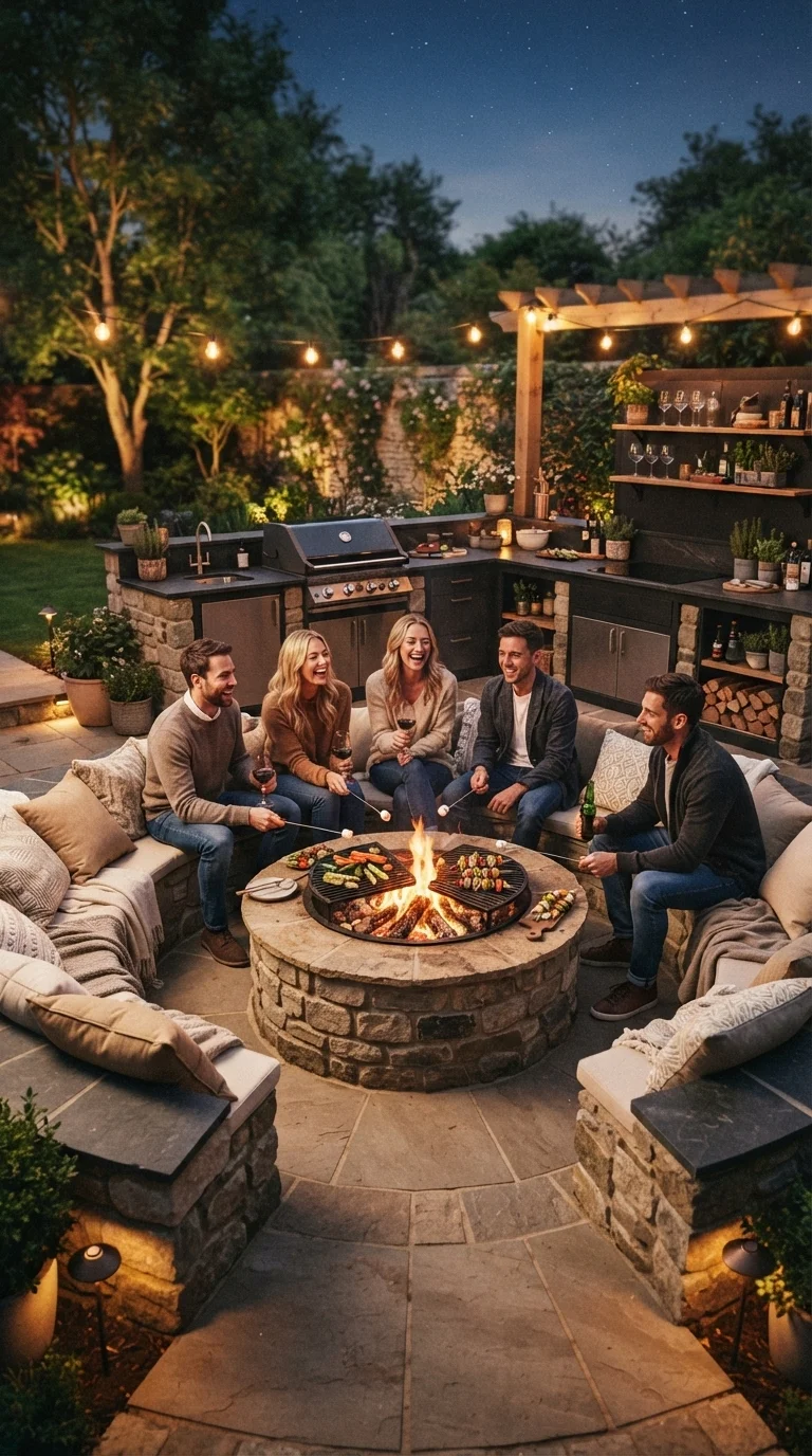 4. Integrated Fire Pit Cooking Zone