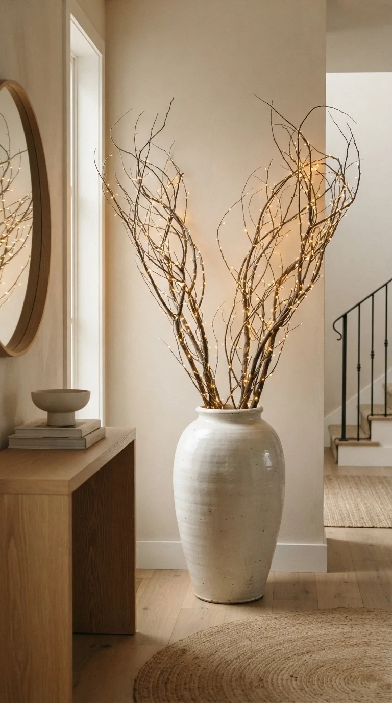 4. Twinkling Branch Installations in Large Vases