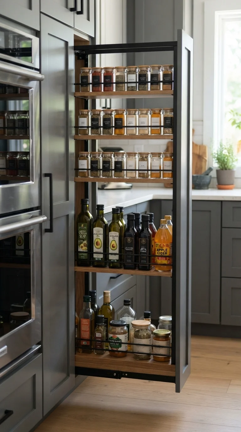 4. Vertical Pull-Out Organizers for Slim Spaces