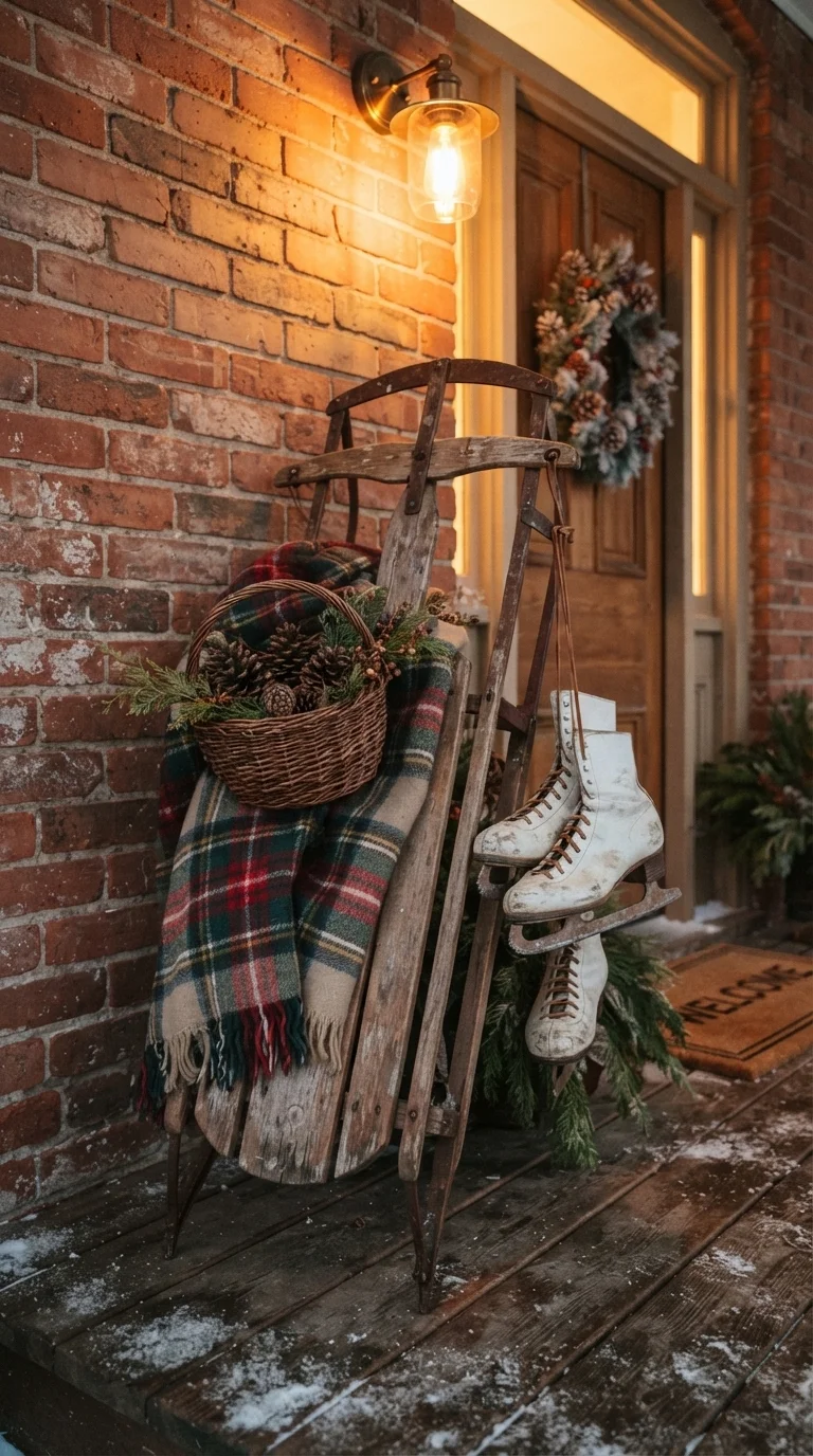 4. Vintage-Inspired Sleigh and Wooden Accents