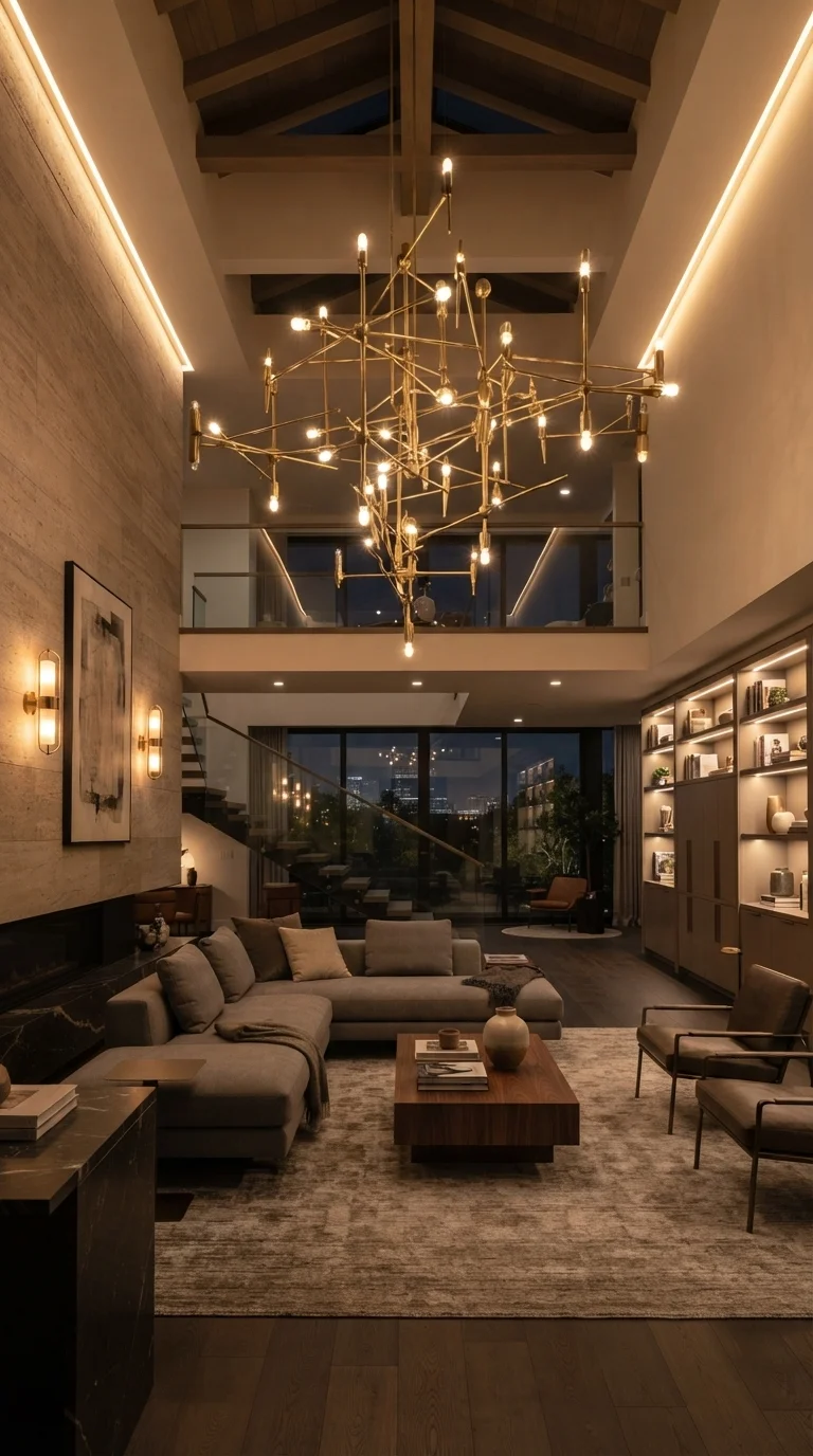 10 Classy Living Room Ideas 2026 Luxe Interior Design 5. Architectural Lighting as Art