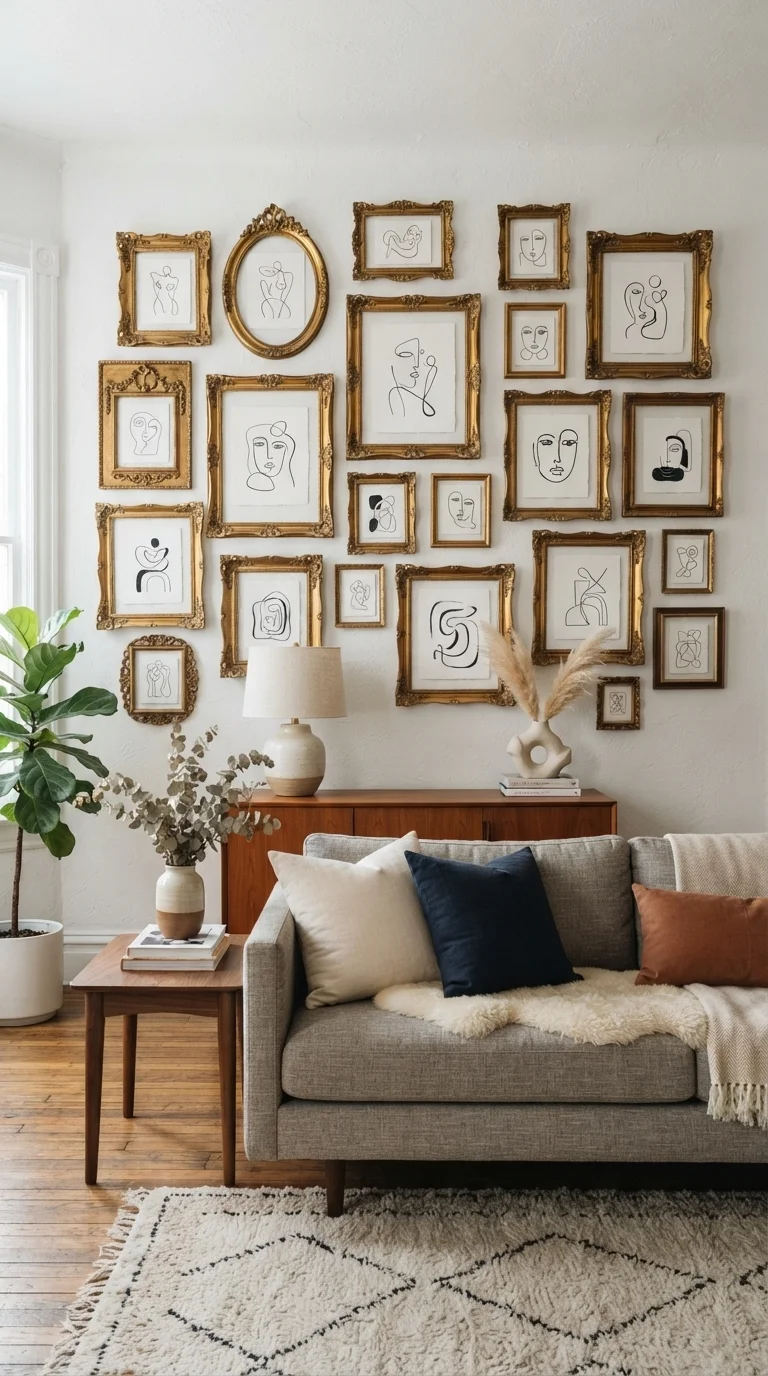 12 Living Room Decoration Ideas 2026 French Country Modern 5. Curated Gallery Walls with Vintage Frames