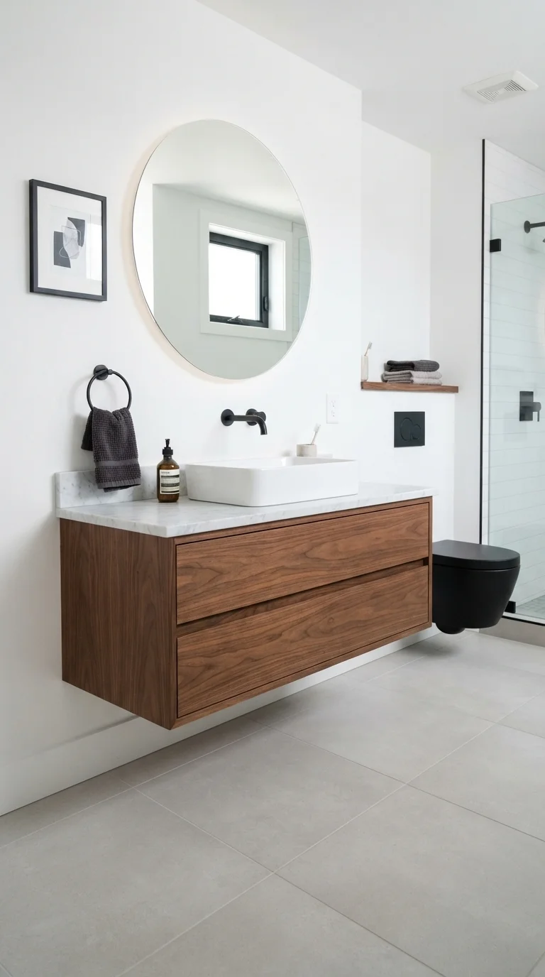 11 Basement Bathroom Ideas 2026 Modern Finished 5. Floating Vanities for Spatial Flow