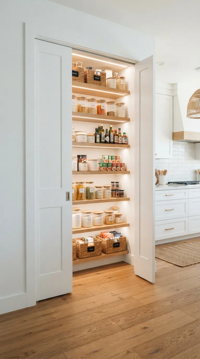 11 Pantry Remodel Ideas 2026 Small Kitchen 5. Pocket Door Pantry Entrances