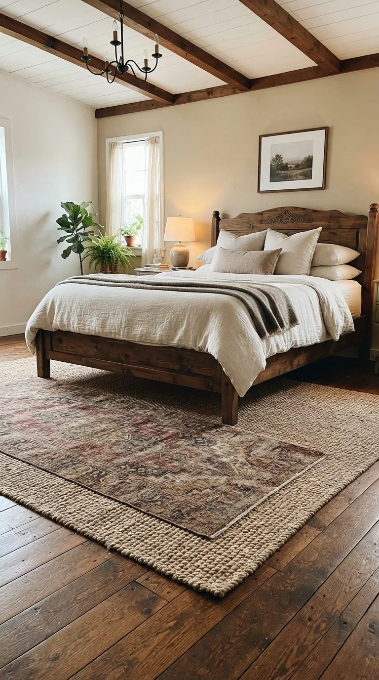 5. Vintage Rugs Over Natural Sisal Bases
