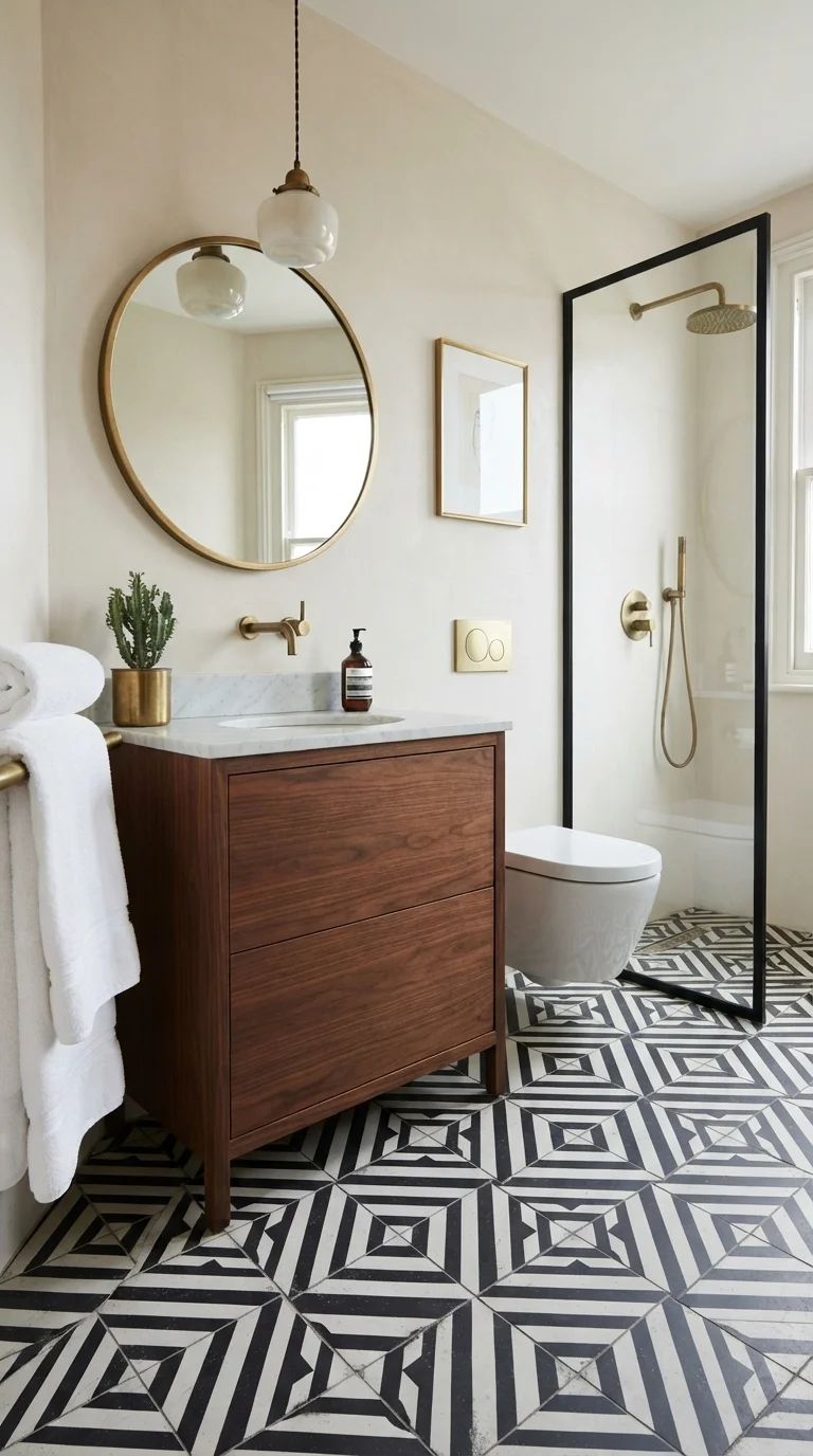 11 Basement Bathroom Ideas 2026 Modern Finished 6. Bold Geometric Tile Patterns