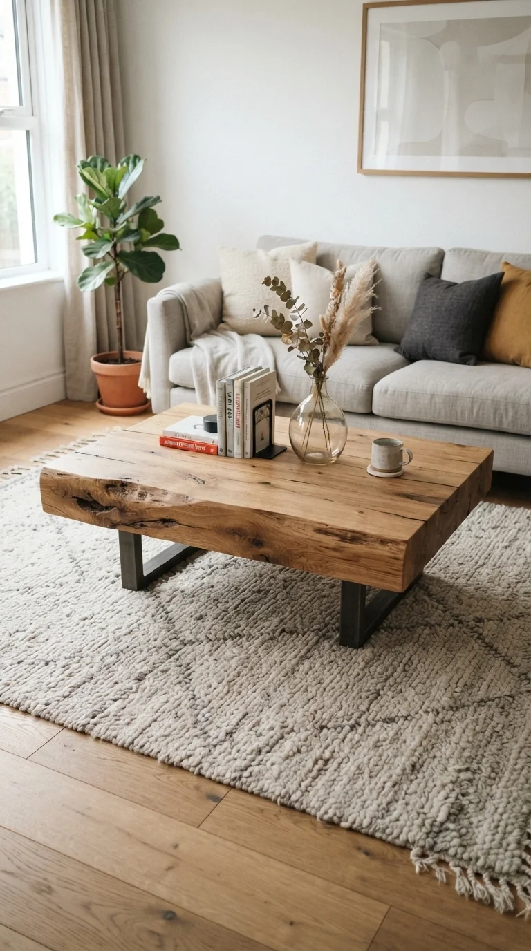 12 Living Room Decoration Ideas 2026 French Country Modern 6. Reclaimed Wood Coffee Tables as Focal Points