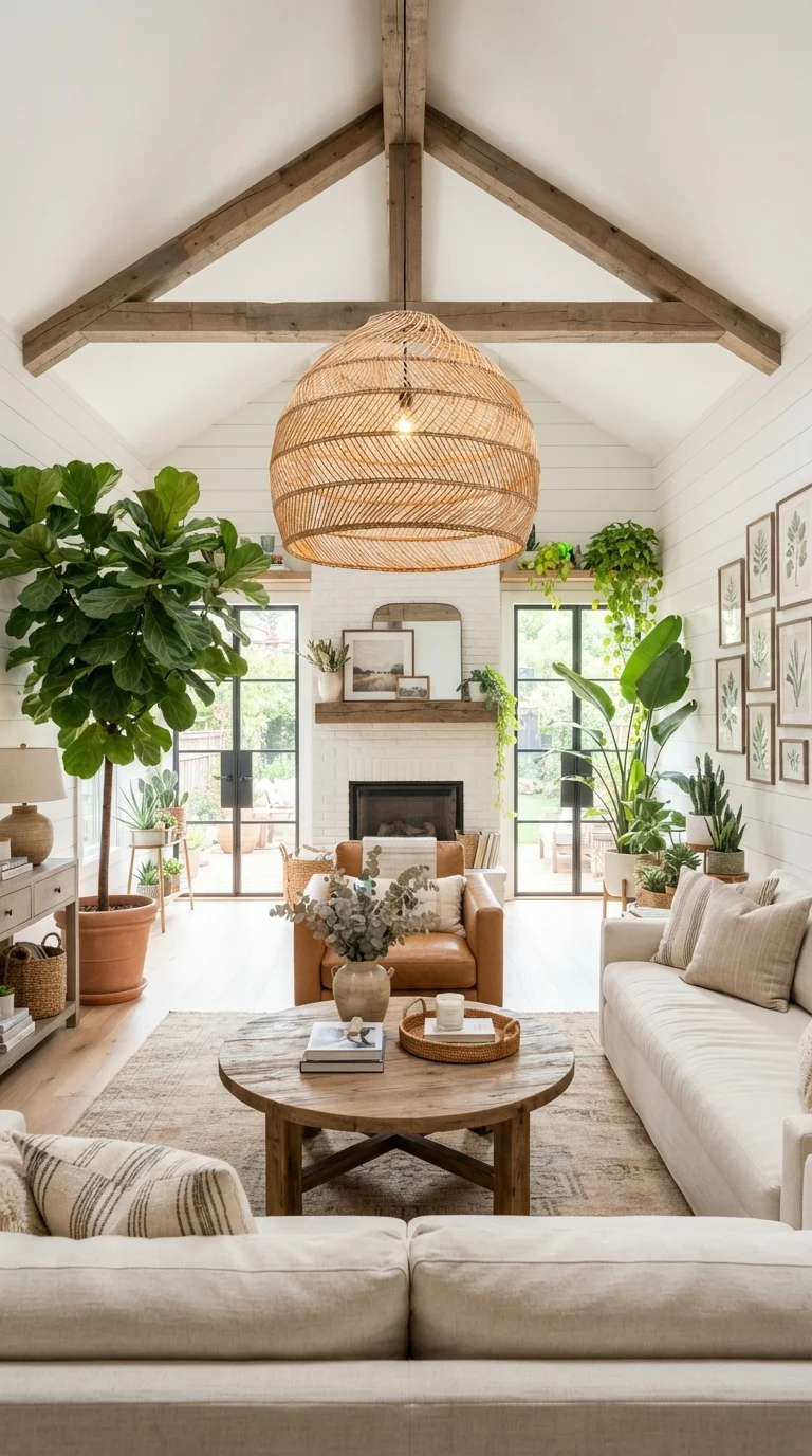11 Farmhouse Living Room Ideas 2026: Cozy & Modern 6. Statement Oversized Lighting