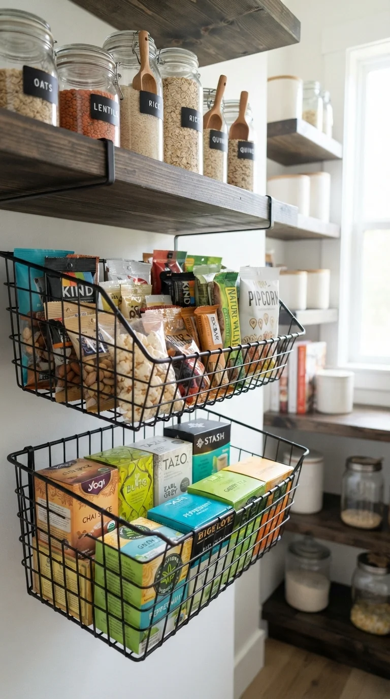 10 Food Pantry Ideas in The Kitchen 2026 Storage Organization 6. Under-Shelf Wire Baskets for Small Bags