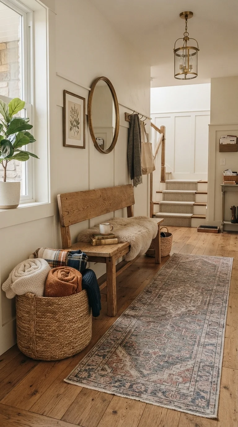 7. Entryway Warmth with Textural Rugs
