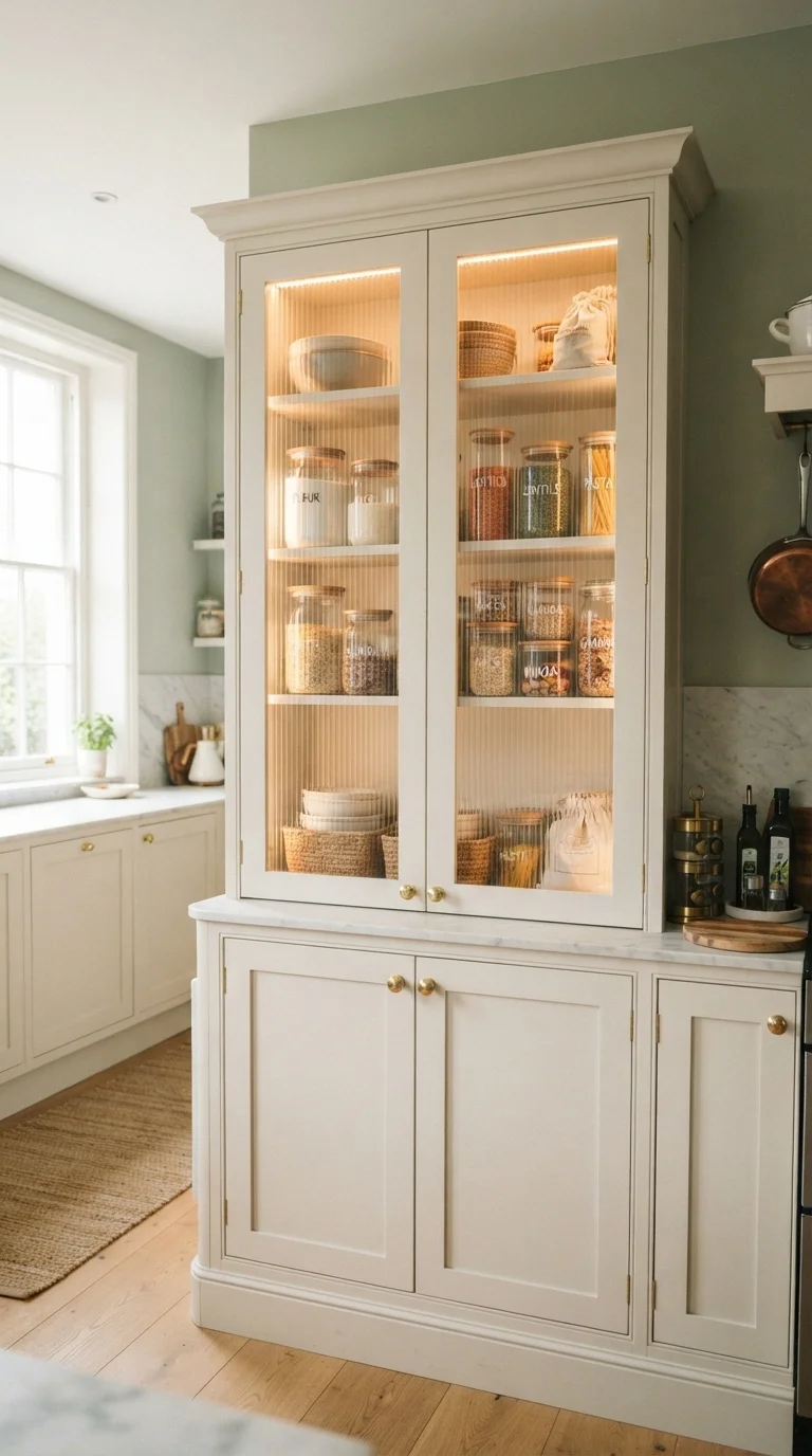 11 Pantry Remodel Ideas 2026 Small Kitchen 7. Glass-Fronted Cabinetry Displays
