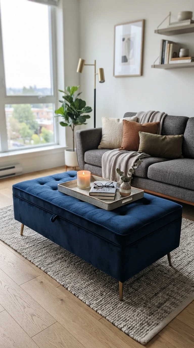 10 Apartment Living Room Ideas 2026: Cozy & Stylish 7. Hidden Storage Ottomans