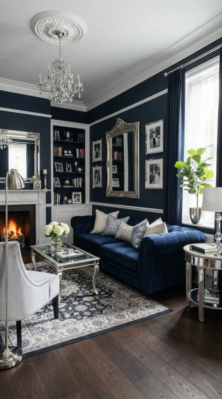 7. Navy Blue and Crisp White Trim