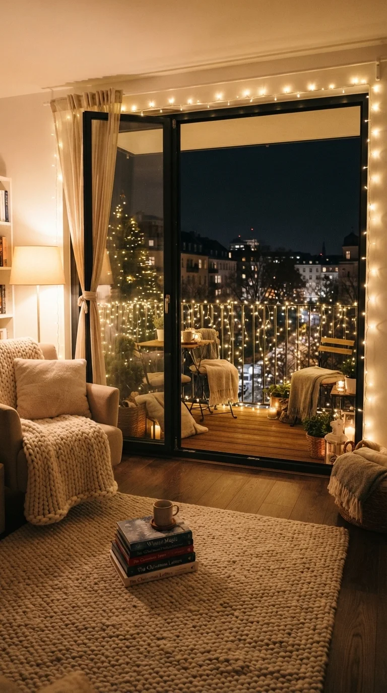 8 Christmas Lights Ideas 2026 House Balcony 7. Window-Framing Fairy Light Borders
