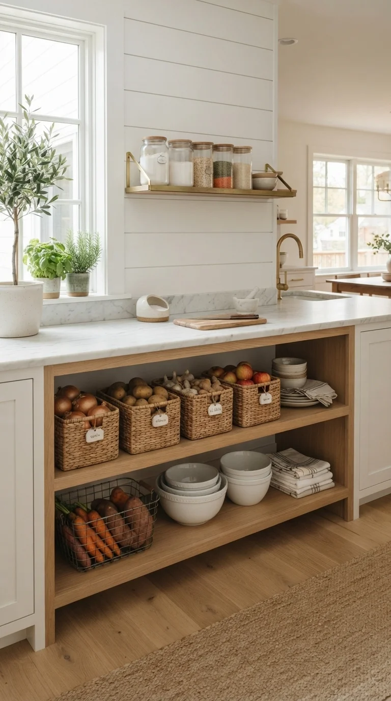 11 Modern Pantry Shelves Ideas 2026 8. Open Concept Under-Counter Shelving