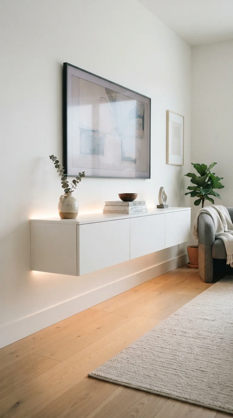 10 Apartment Living Room Ideas 2026: Cozy & Stylish 8. Wall-Mounted Media Consoles