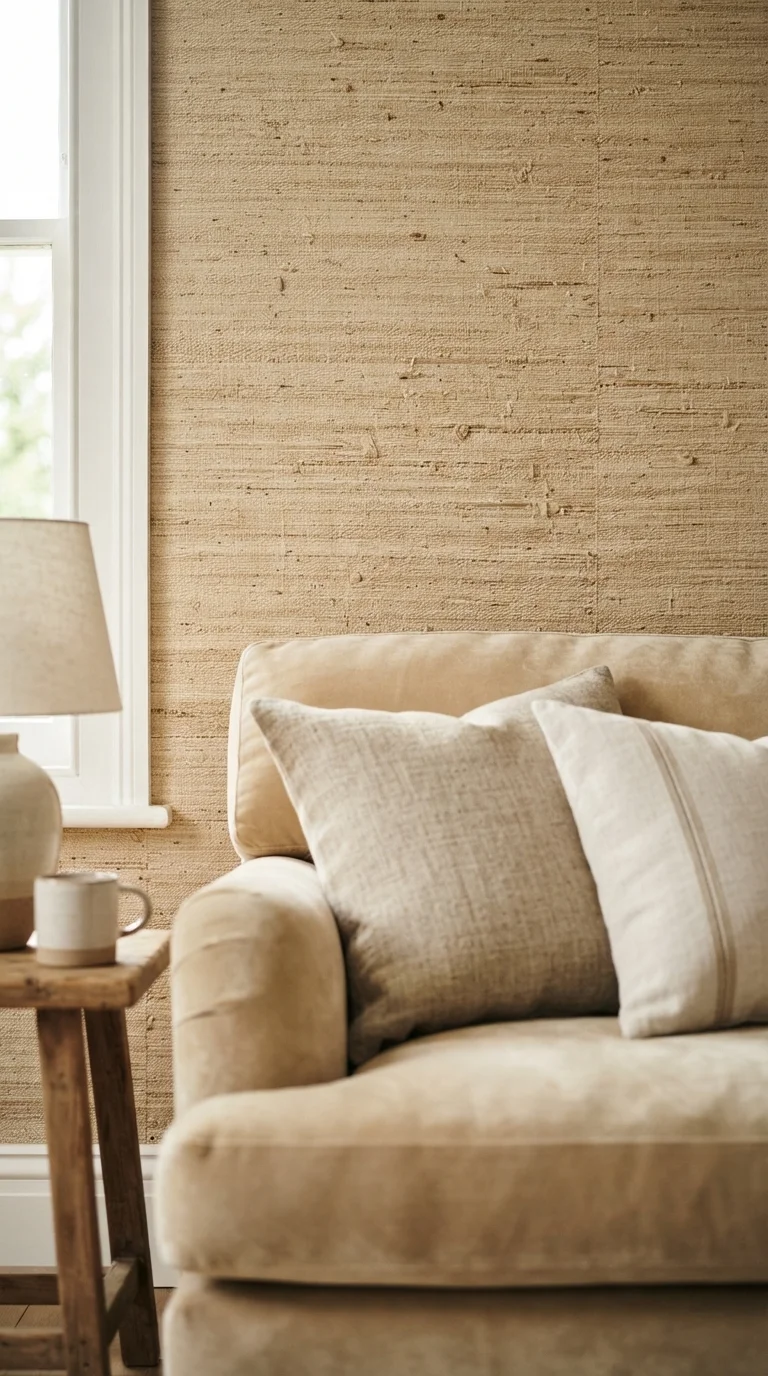 11 Cozy Living Room Wall Decoration Ideas 2026 8. Wallpaper with Subtle Texture