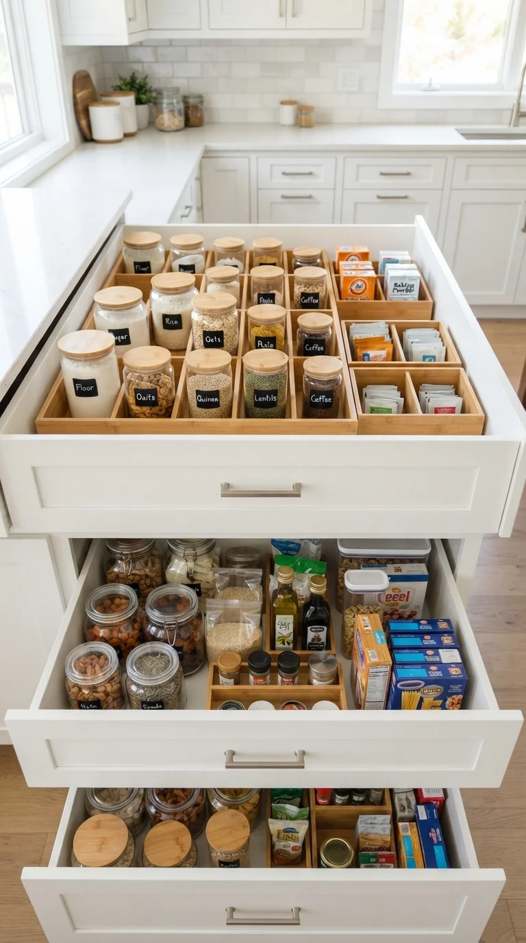 11 Pantry Remodel Ideas 2026 Small Kitchen 9. Deep Drawer Pantry Organization