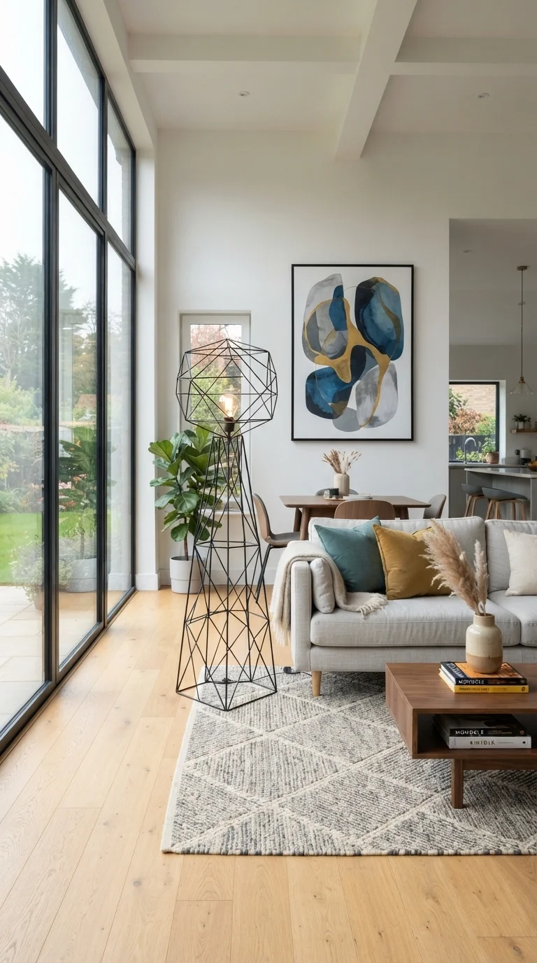 9. Geometric Wire-Frame Lamps
