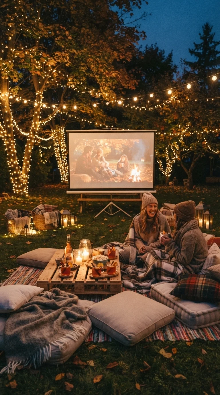 9 Fall Backyard Party Ideas 2026 for Cozy Gatherings 3. Cozy Outdoor Cinema Experience