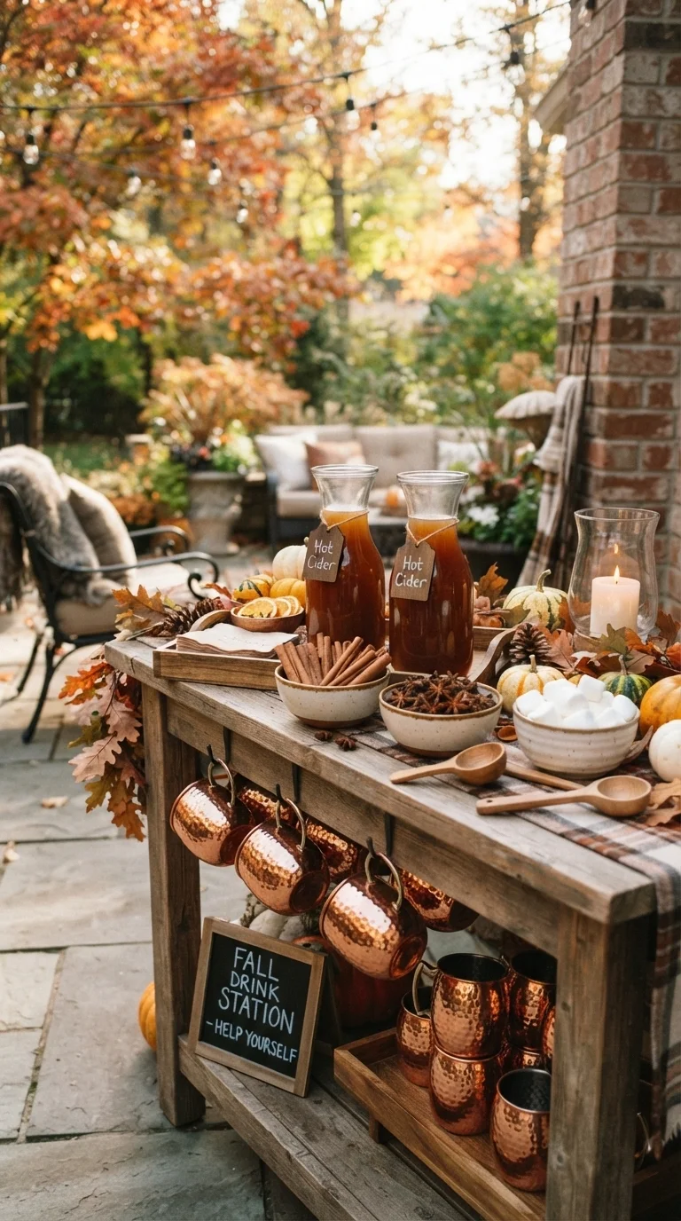 9 Fall Backyard Party Ideas 2026 for Cozy Gatherings 4. Warm Cider and Cocoa Bar