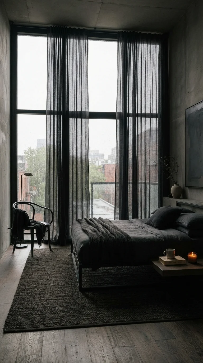 6. Sheer Black Curtains for Softened Light
